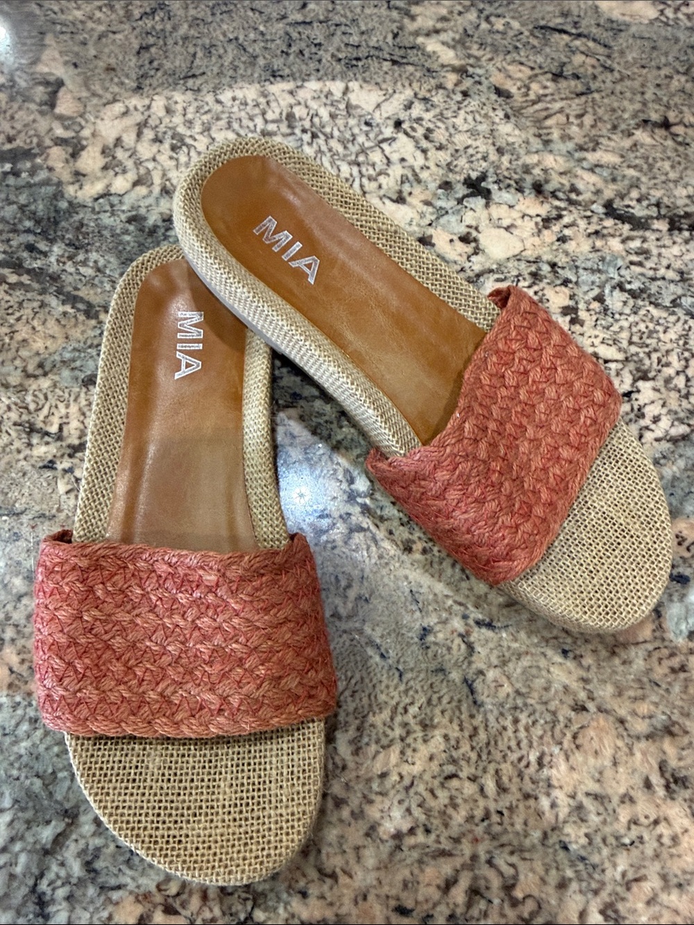 MIA Coral Woven Slide Sandals with Natural Raffia Sole